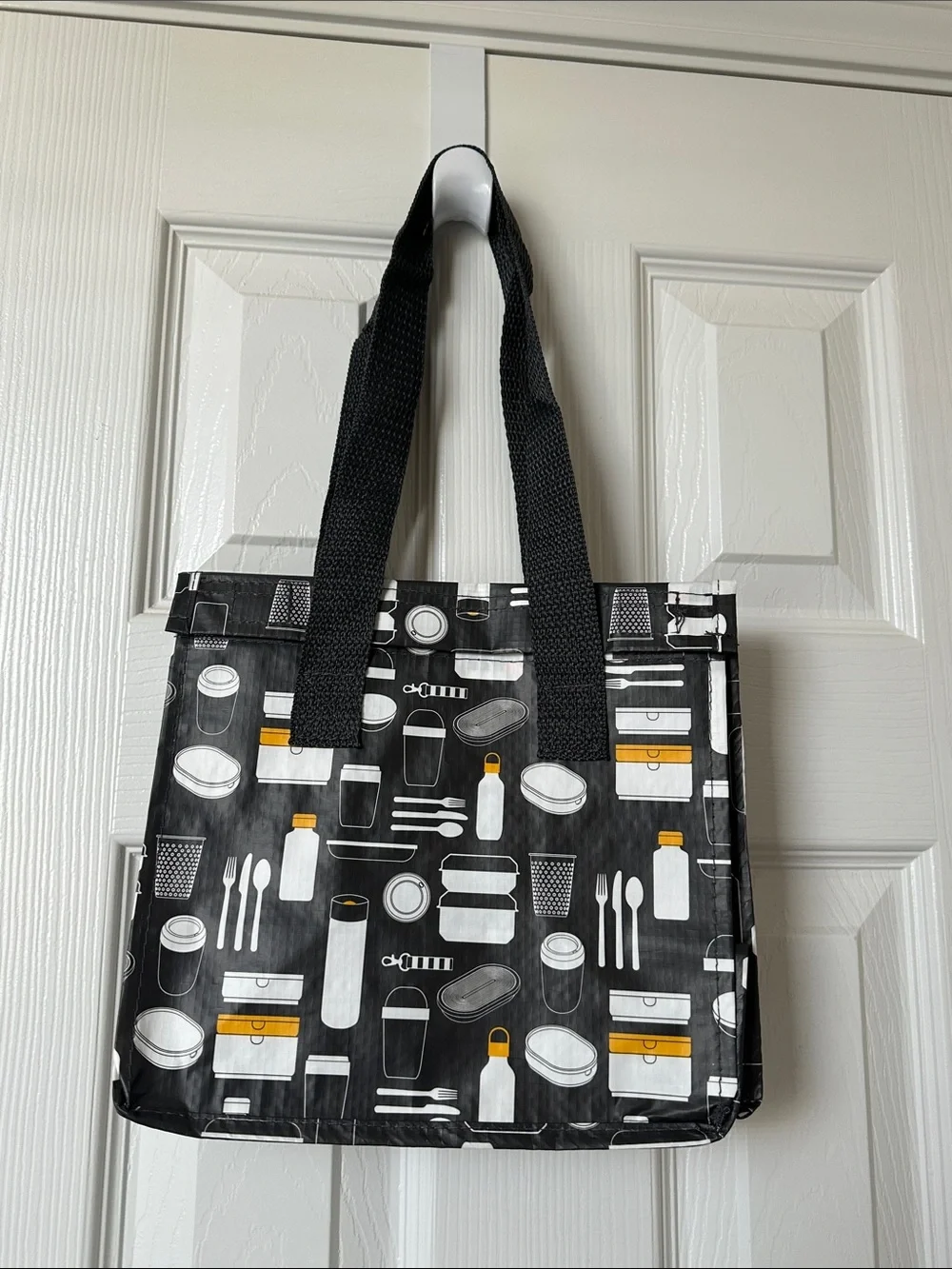 IKEA Black Tote Bag with White and Yellow Kitchen Print